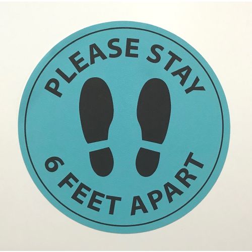 6 Feet Apart Circle Floor Sticker, 15 in Diameter, Light Blue & Black